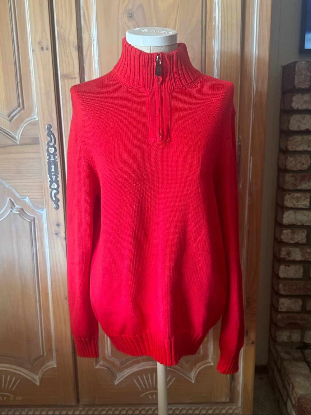 Women's Red Half-Zip Turtleneck Sweater